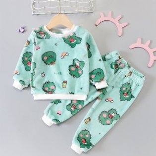 Toddler Baby Plys Pyjamas Familie Outfit Dinosaur Print Rund Hals Langærmet Top & Bukser Sæt Til Drenge Piger Børn Tøj