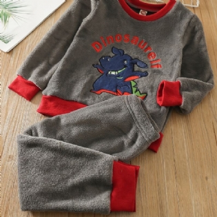 Toddler Baby Pyjamas Familie Outfit Dinosaur Broderi Rund Hals Langærmet Top & Bukser Sæt Til Drenge Piger Børn Tøj