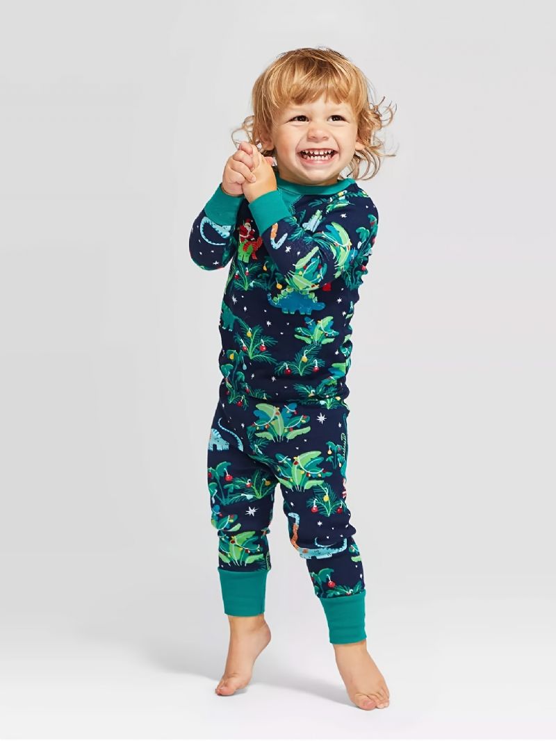 Toddler Baby Pyjamas Familie Outfit Dinosaur Print Rund Hals Langærmet Jumpsuit Romper For Drenge Piger