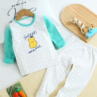 Toddler Baby Pyjamas Familie Outfit Farveblok Rundhalset Langærmet Top & Plaid Bukser Sæt Til Drenge Piger Børn Tøj