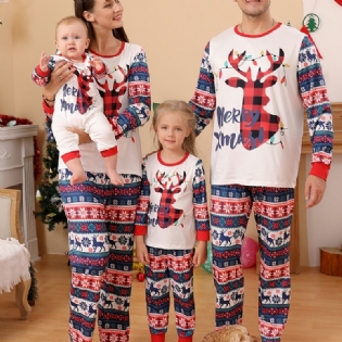 Toddler Baby Pyjamas Familie Outfit Jule Hjorte Print Rund Hals Langærmet Top & Bukser Sæt Til Drenge Piger
