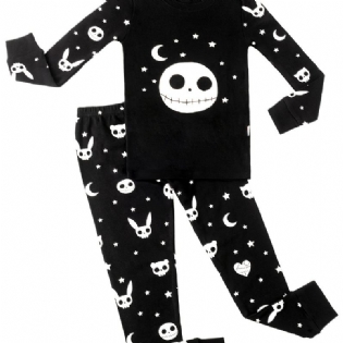 Toddler Baby Pyjamas Outfit Glow-in-the-mørke Tegneserietryk Med Rund Hals Langærmet Top & Bukser Sæt Til Drenge Piger