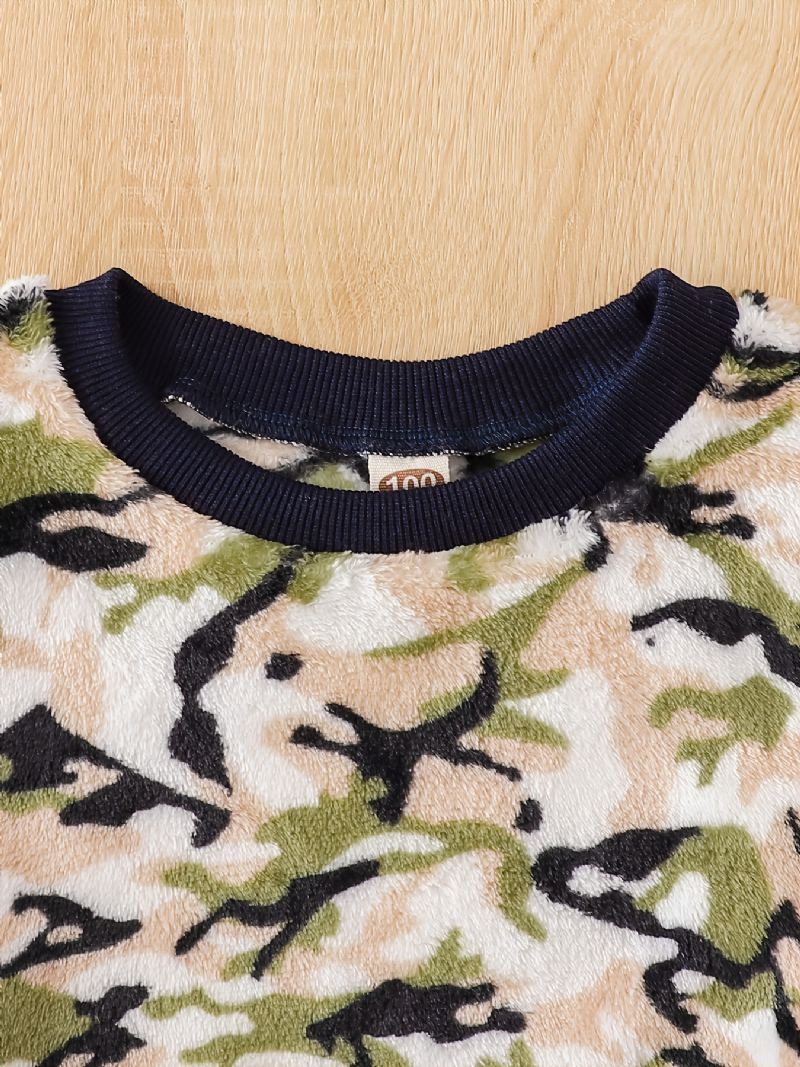Toddler Drenge Flannel Camo Print Crew Neck Pullover Sweatshirt Pyjamas Sæt