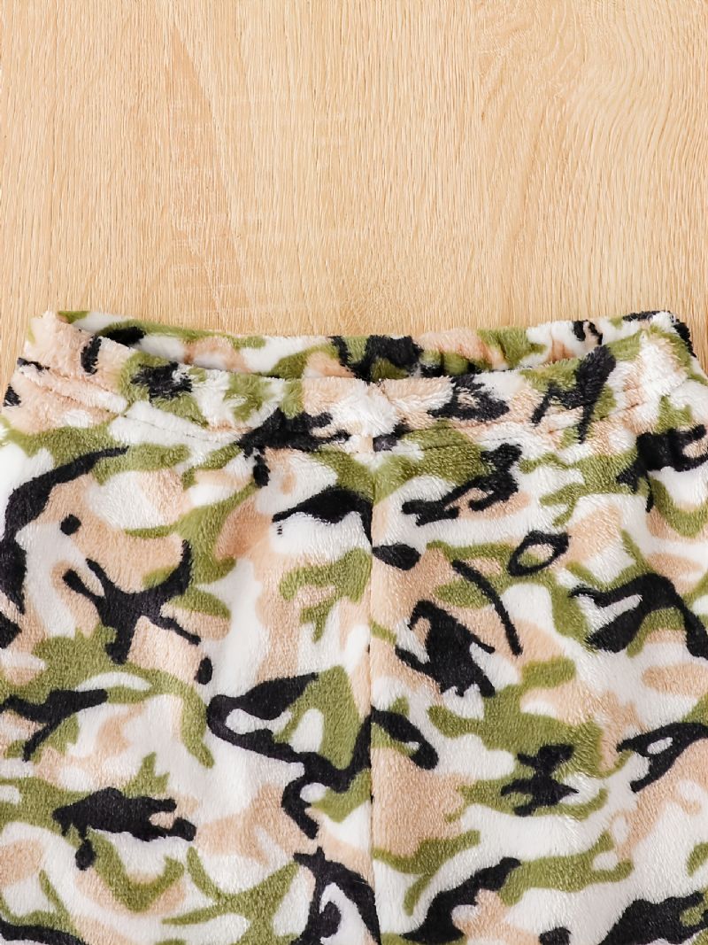 Toddler Drenge Flannel Camo Print Crew Neck Pullover Sweatshirt Pyjamas Sæt