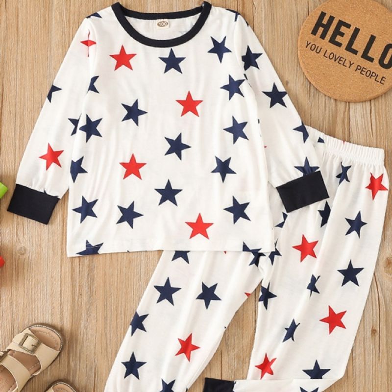 Toddler Drenge Little Star Mønster Crew Neck Sweatshirt Pyjamas Sæt