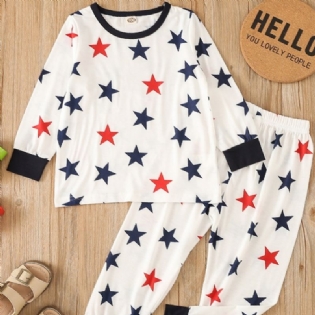 Toddler Drenge Little Star Mønster Crew Neck Sweatshirt Pyjamas Sæt
