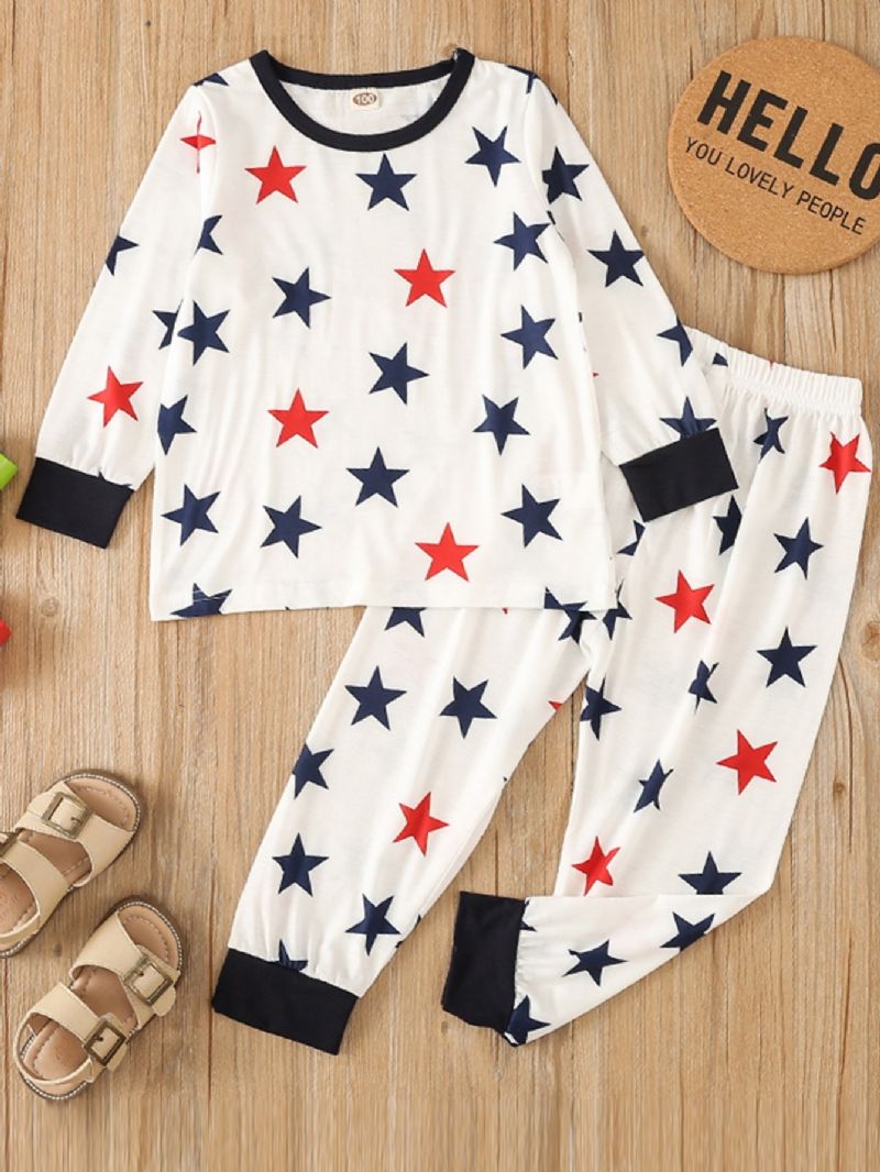 Toddler Drenge Little Star Mønster Crew Neck Sweatshirt Pyjamas Sæt