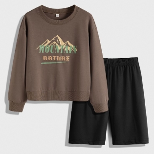 2 Stk Børnepiger Pullover Rundhalset Langærmet Sweatshirt & Shorts Sæt Børnetøj