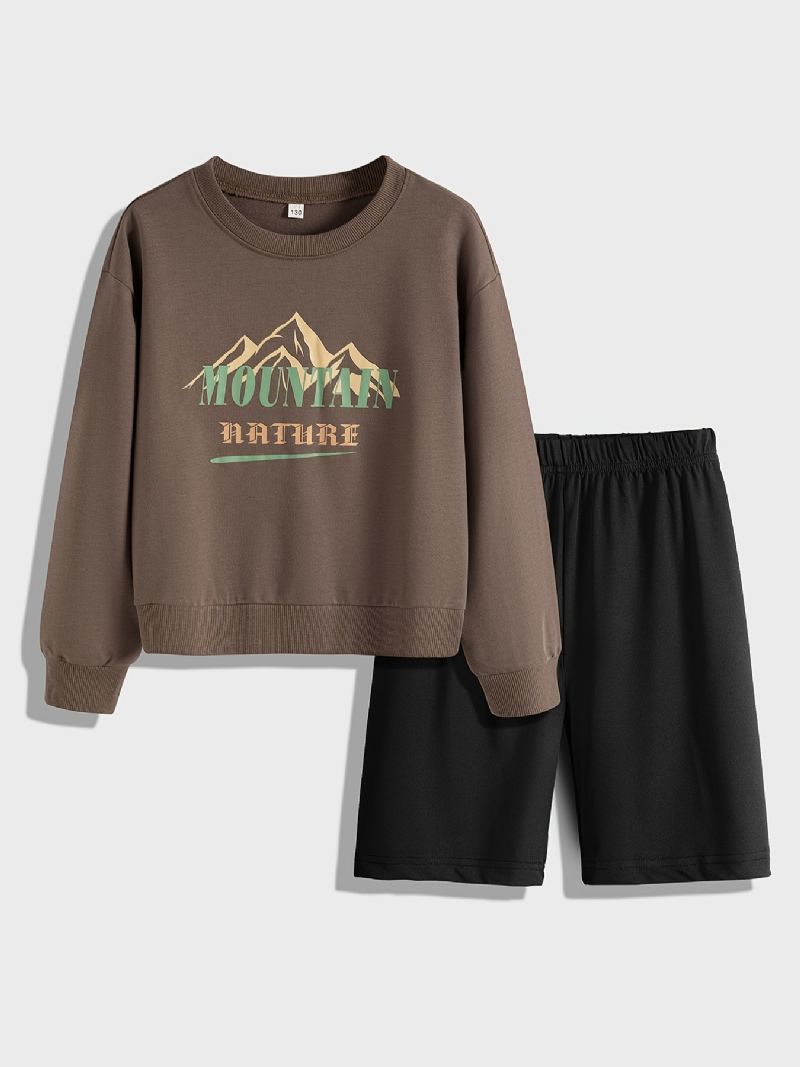 2 Stk Børnepiger Pullover Rundhalset Langærmet Sweatshirt & Shorts Sæt Børnetøj