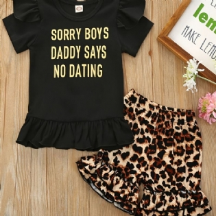 2 Stk Piger Letter Print Kortærmet Skjorte Top Leopard Shorts Sæt Tøj