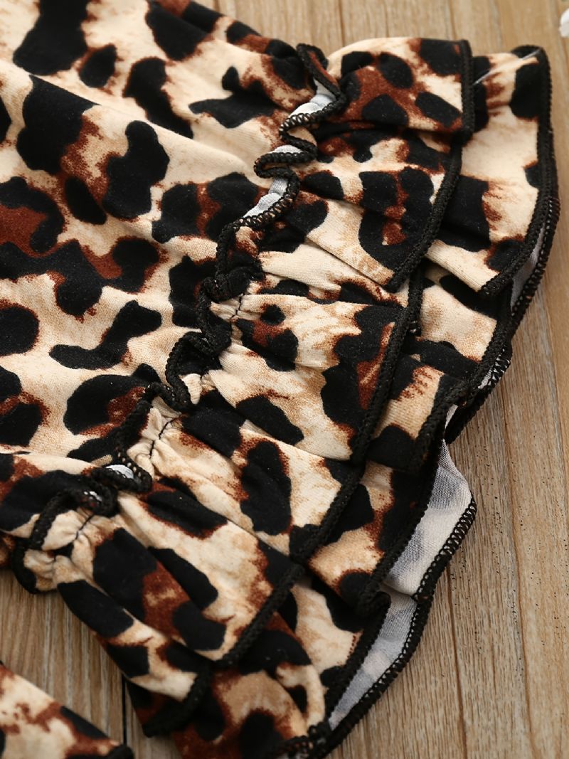 2 Stk Piger Letter Print Kortærmet Skjorte Top Leopard Shorts Sæt Tøj