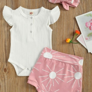 3 Stk Sløjfe Baby Piger Kortærmet Romper & Sun Print Shorts