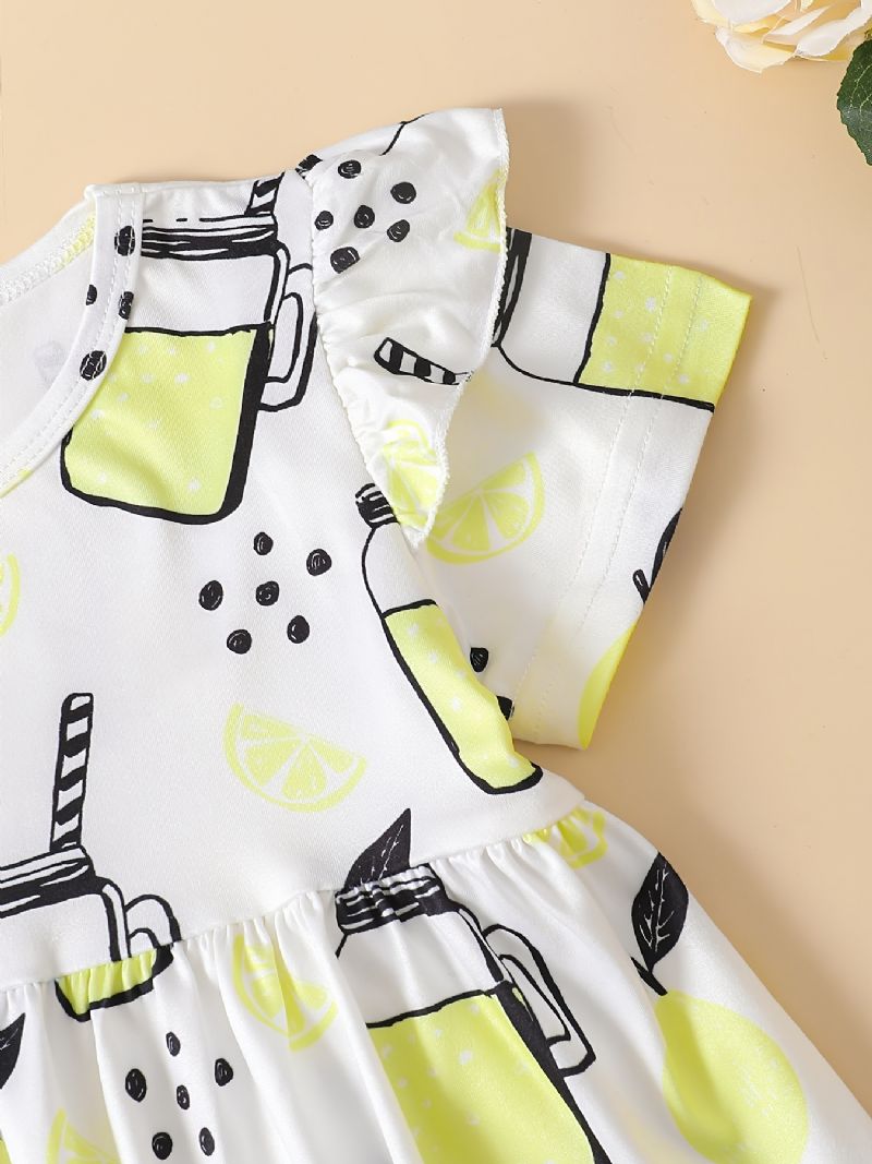 Babypiger Citronprint Flying Sleeve Kortærmet Top & Denim Shorts Sæt Sommer Outfit Børnetøj