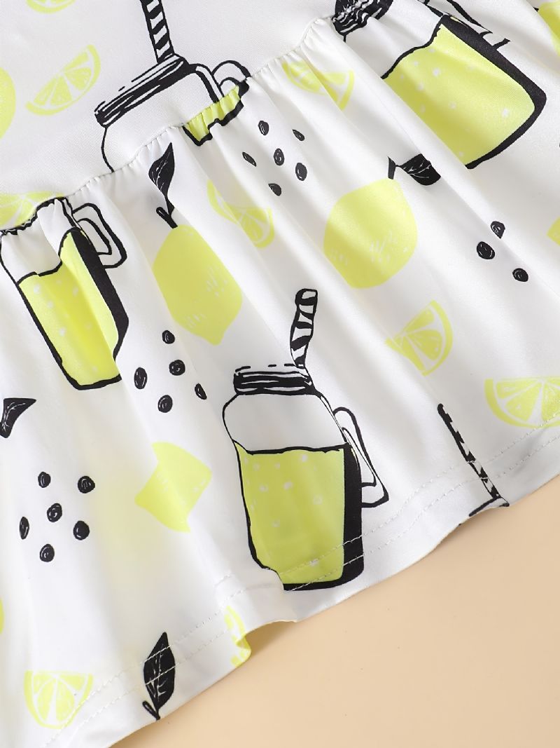 Babypiger Citronprint Flying Sleeve Kortærmet Top & Denim Shorts Sæt Sommer Outfit Børnetøj