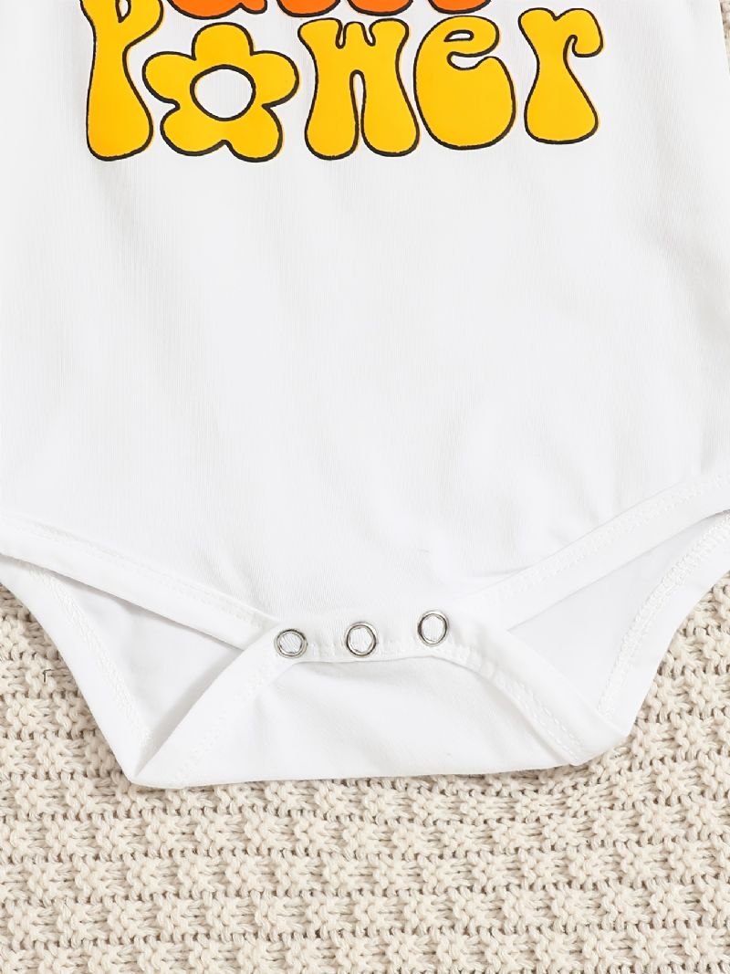 Bogstavtryk Til Spædbørn Kortærmet Bodysuit Med Rund Hals Og Solide Shorts Og Pandebånd Sæt Til Babypiger Småbørnstøj