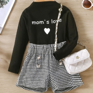 Mom's Love Print Langærmet Top & Shorts Til Babypiger Småbørn