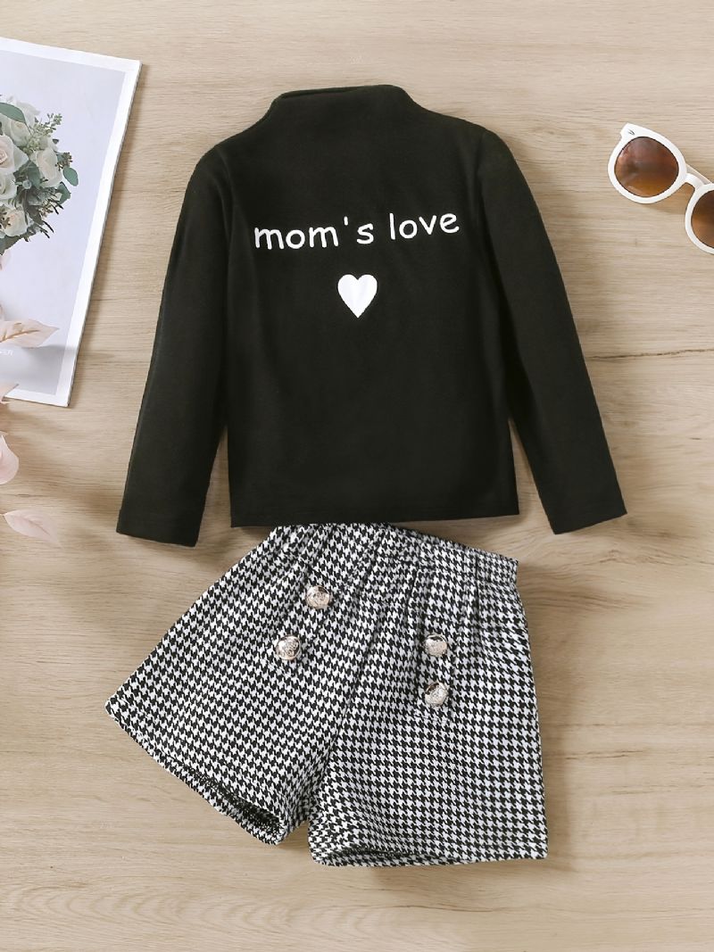 Mom's Love Print Langærmet Top & Shorts Til Babypiger Småbørn