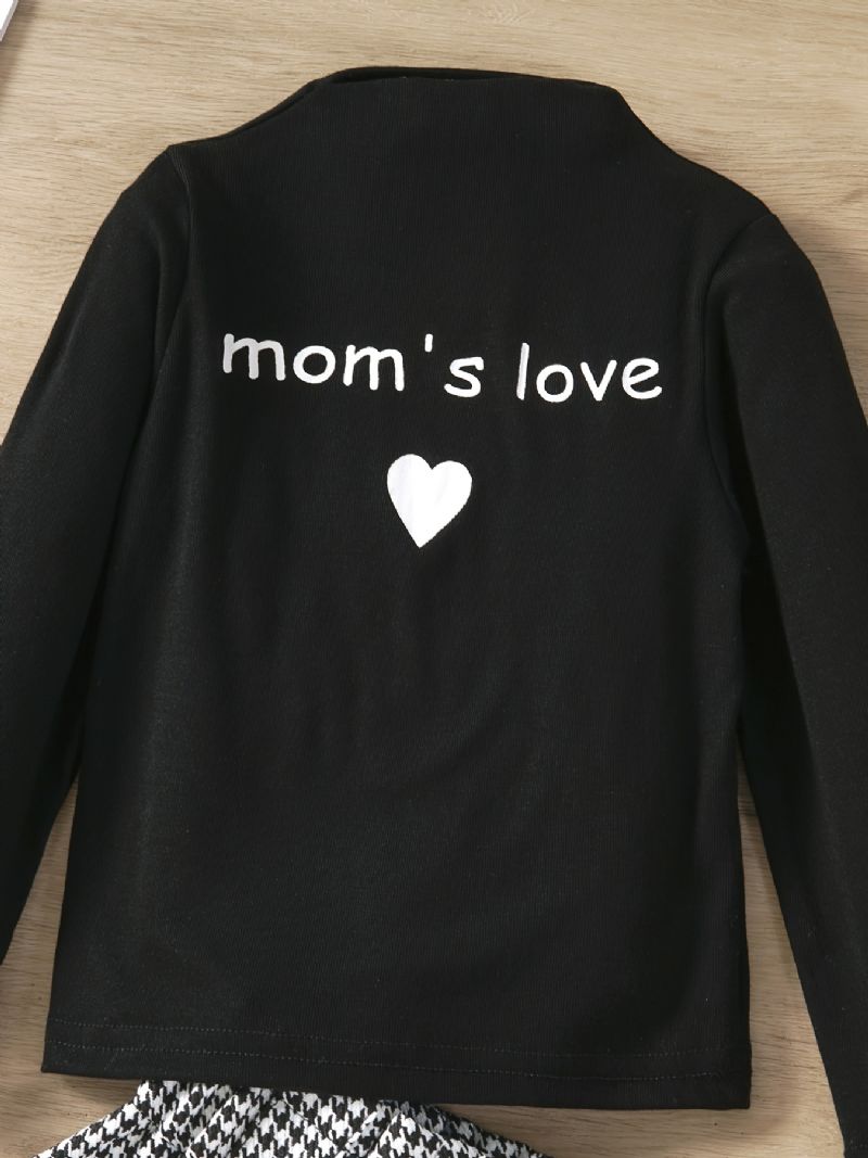 Mom's Love Print Langærmet Top & Shorts Til Babypiger Småbørn