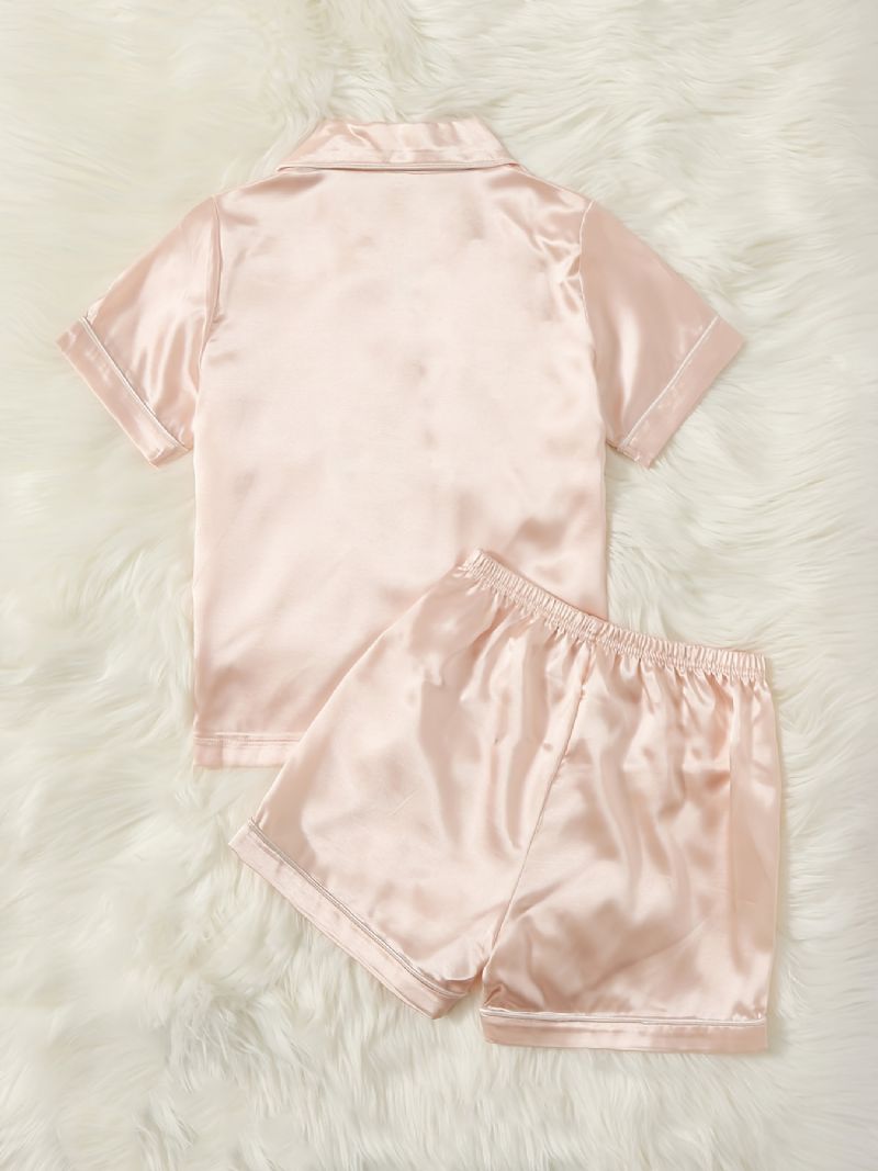 Piger Satin Lounge Wear Homewear Kortærmet Top & Matchende Shorts Sæt