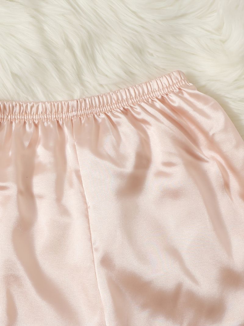 Piger Satin Lounge Wear Homewear Kortærmet Top & Matchende Shorts Sæt