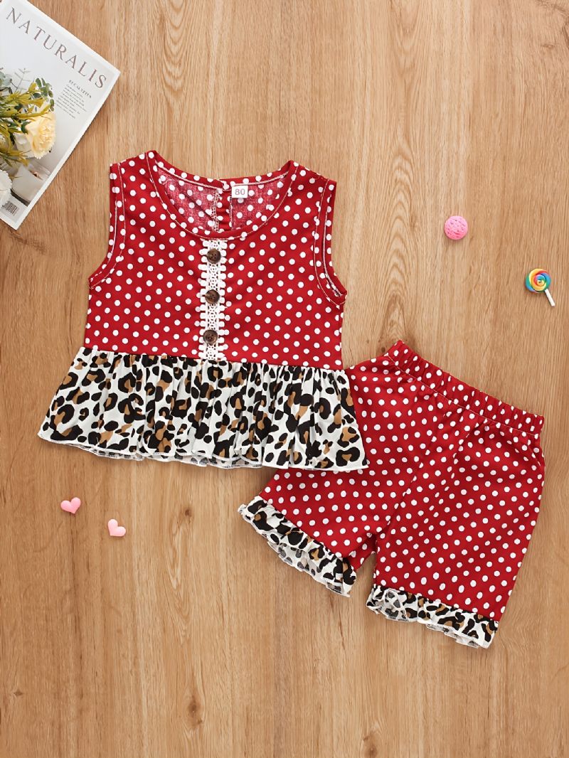 Toddler Baby Piger Dot Leopard Printet Ærmeløs Top & Shorts