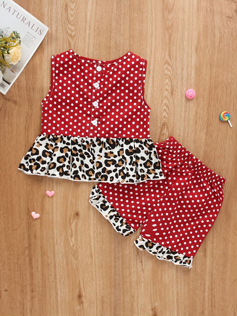 Toddler Baby Piger Dot Leopard Printet Ærmeløs Top & Shorts