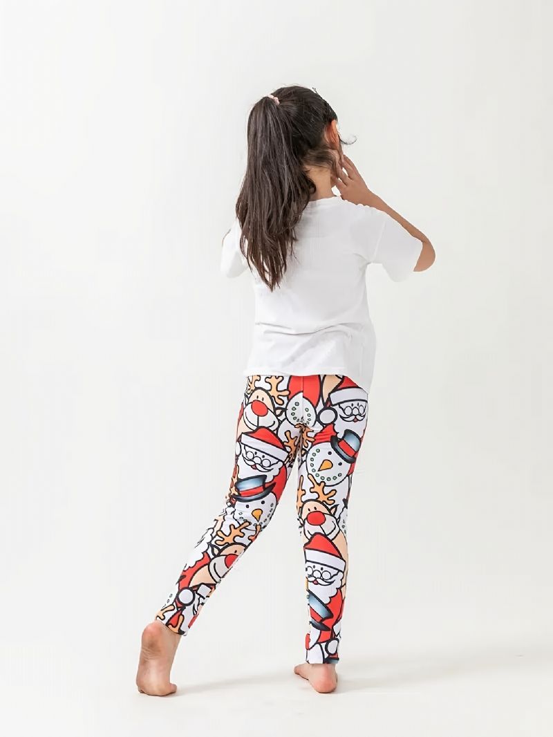 1 Stk Pige Fleece Jule Print Leggings Varmt Base Layer Til Fest