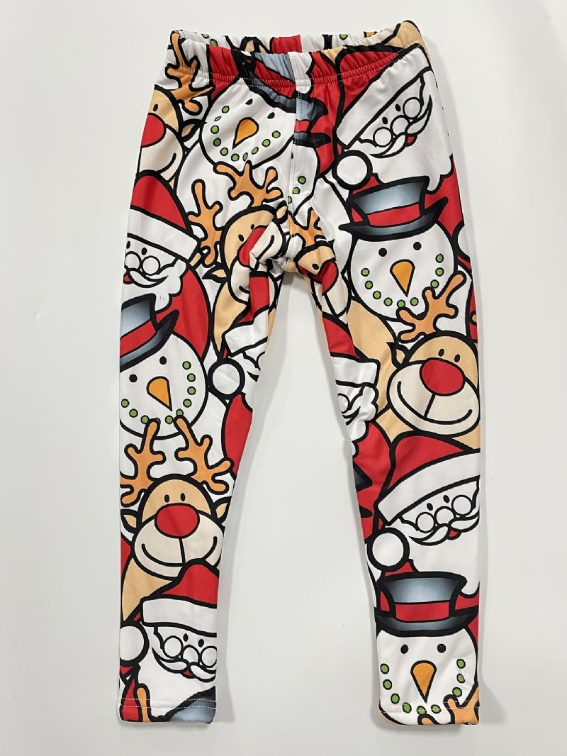 1 Stk Pige Fleece Jule Print Leggings Varmt Base Layer Til Fest