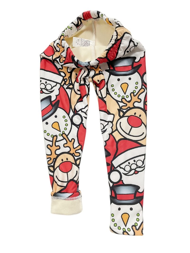 1 Stk Pige Fleece Jule Print Leggings Varmt Base Layer Til Fest