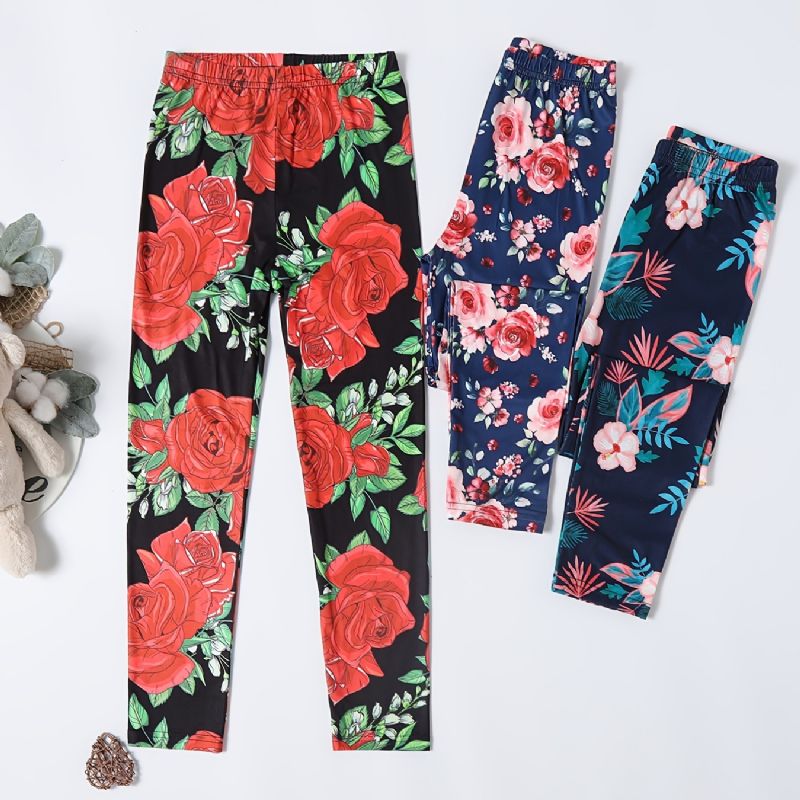 3 Stk Piger Casual Vintage Flower Print Leggings Til Vinter