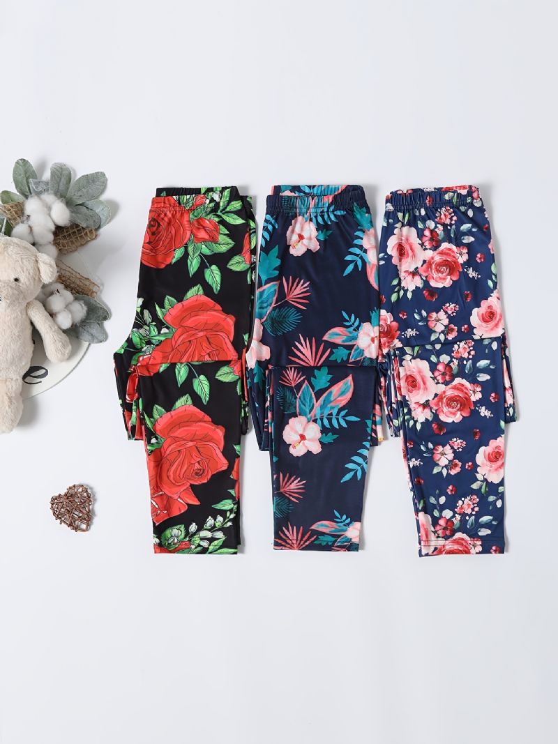 3 Stk Piger Casual Vintage Flower Print Leggings Til Vinter