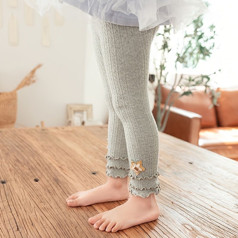 Babypiger Stretch Bløde Leggings Flæsestrikkede Fodløse Tights Bukser Børnetøj