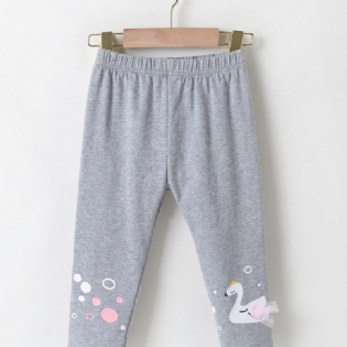 Baby Pige Sød Svane Print Bomuld Leggings Efterår Vinter