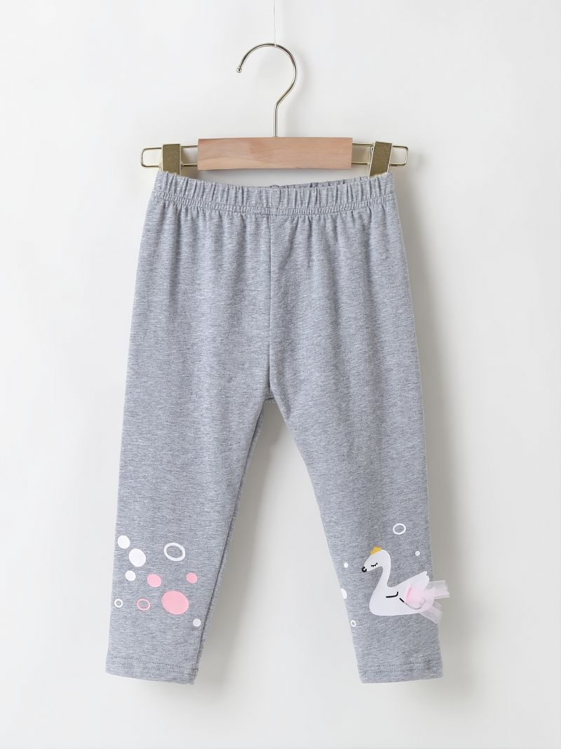 Baby Pige Sød Svane Print Bomuld Leggings Efterår Vinter