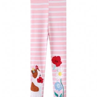 Babypiger Høj Stretch Bløde Leggings Stribede Dyreblomst Broderibukser
