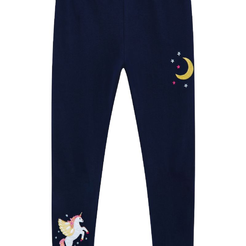 Babypiger Stretch Bløde Leggings Stjerne Unicorn Brodery Bukser Børnetøj