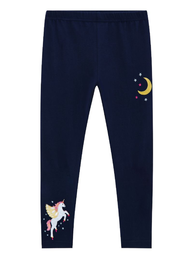 Babypiger Stretch Bløde Leggings Stjerne Unicorn Brodery Bukser Børnetøj