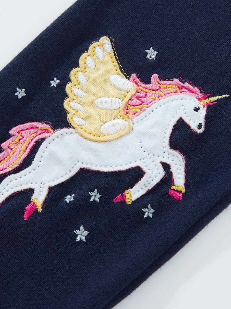 Babypiger Stretch Bløde Leggings Stjerne Unicorn Brodery Bukser Børnetøj