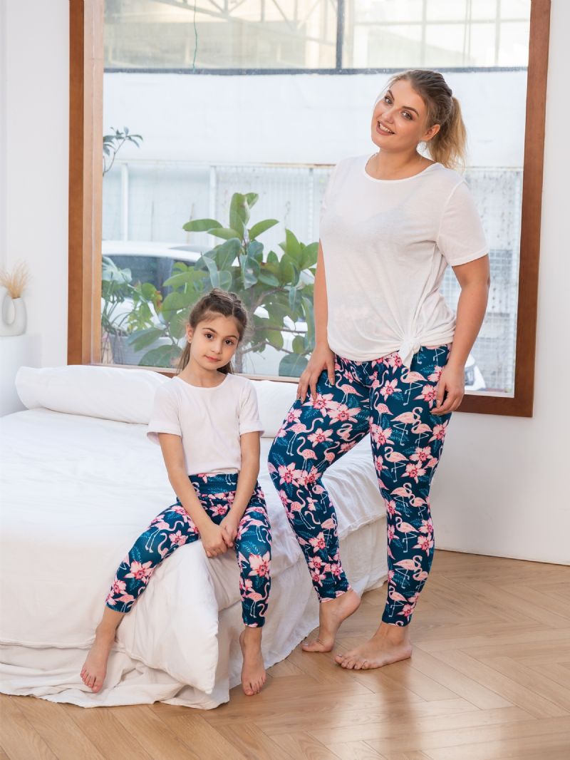 Efterår Vinter Piger Modeblomster Pink Flamingo Printede High Elasticity Leggings