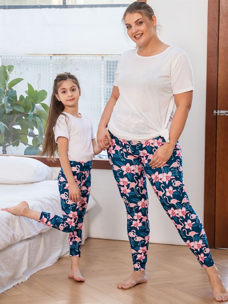 Efterår Vinter Piger Modeblomster Pink Flamingo Printede High Elasticity Leggings