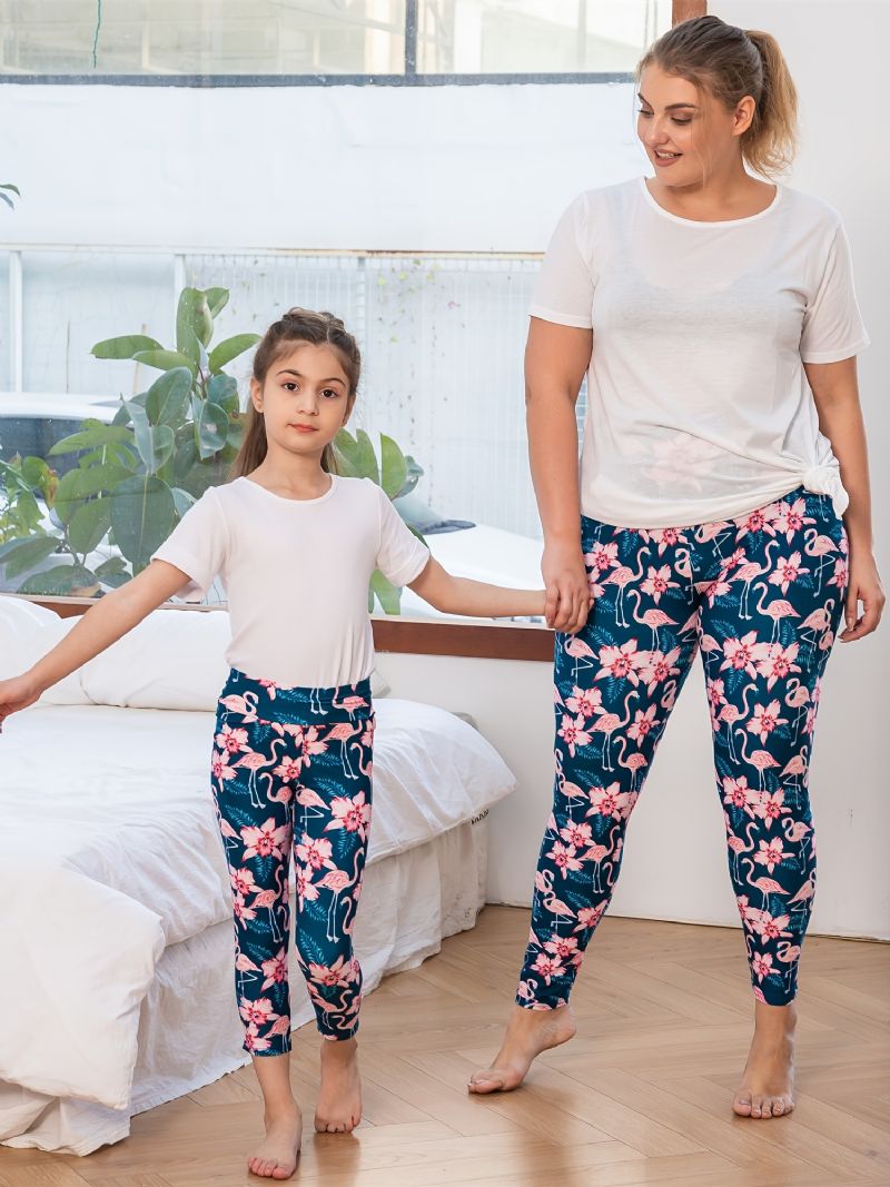 Efterår Vinter Piger Modeblomster Pink Flamingo Printede High Elasticity Leggings