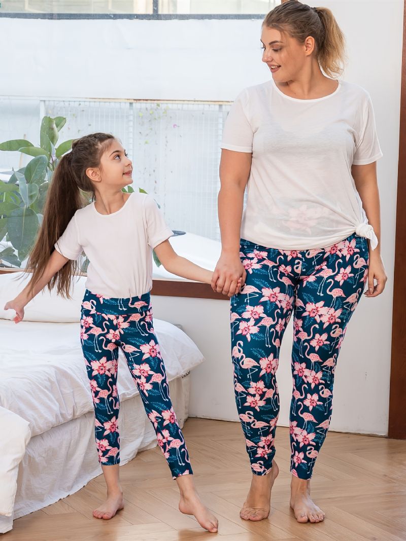 Efterår Vinter Piger Modeblomster Pink Flamingo Printede High Elasticity Leggings