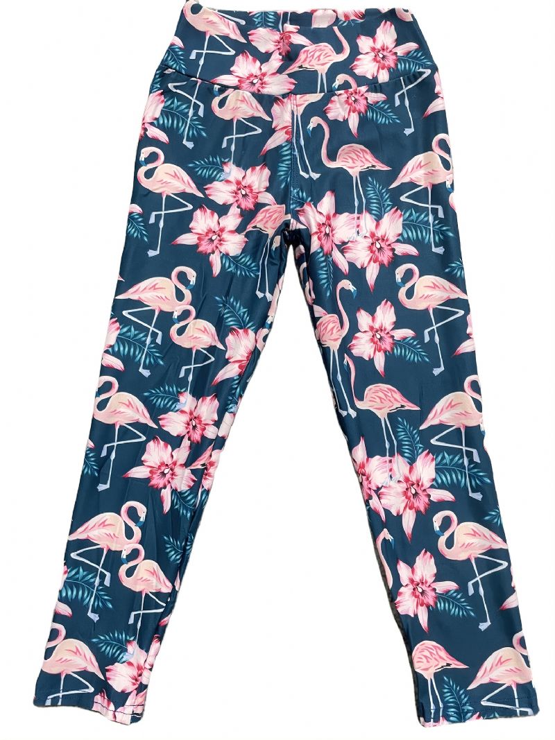 Efterår Vinter Piger Modeblomster Pink Flamingo Printede High Elasticity Leggings
