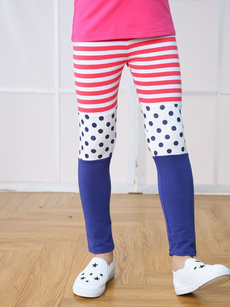 Piger Casual Color Block Leggings Med Striber Polka Dot Print Til Efterår Og Vinter