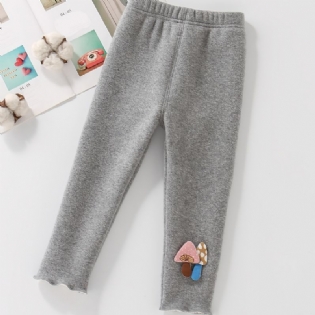 Piger Casual Dressy Fleece Thermal Leggings Med Svampeprint Til Vinter