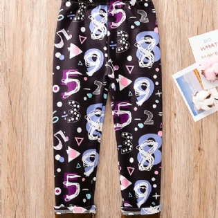 Piger Casual Fleece Termisk Fortykkede Leggings Med Nummerprint Til Vinter