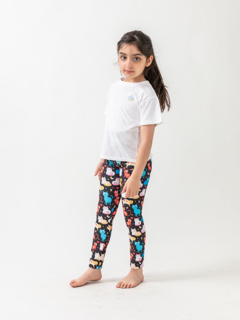 Piger Der Leger Katte Festprint Leggings Med Høj Stretch