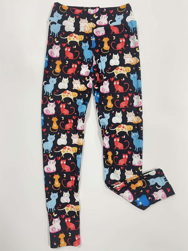 Piger Der Leger Katte Festprint Leggings Med Høj Stretch