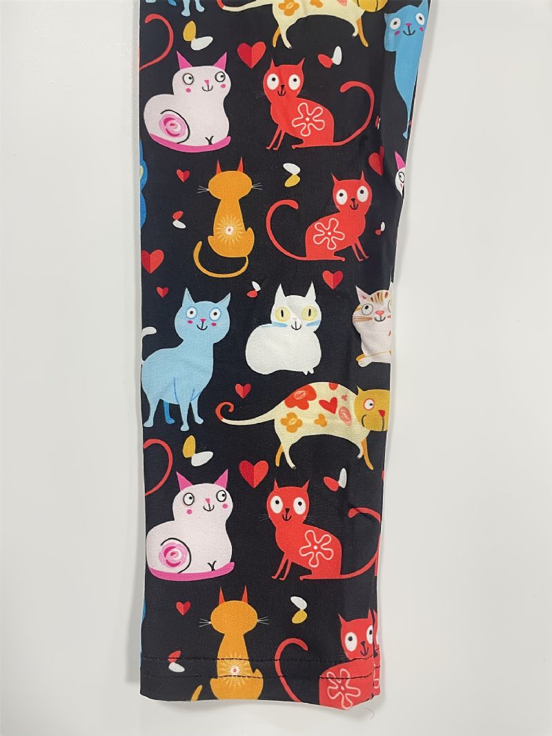 Piger Der Leger Katte Festprint Leggings Med Høj Stretch