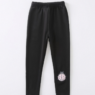 Piger High Stretch Bløde Leggings Beetle Broderi Varme Fleece Forede Bukser Vinter Børnetøj